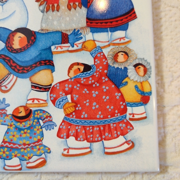 SOLD - Vintage Barbara Lavallee Ceramic Kitchen Tile Wall Eskimo Dance 1996 - Picture 6 of 7